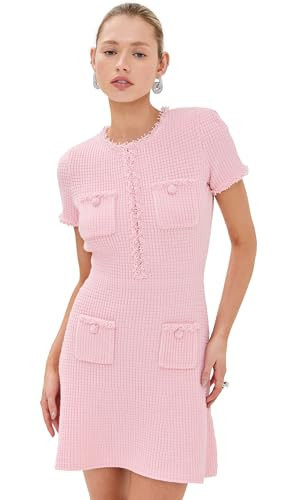 Self Portrait Women's Pink Textured Knit Mini Dress, Pink, L | Amazon (US)