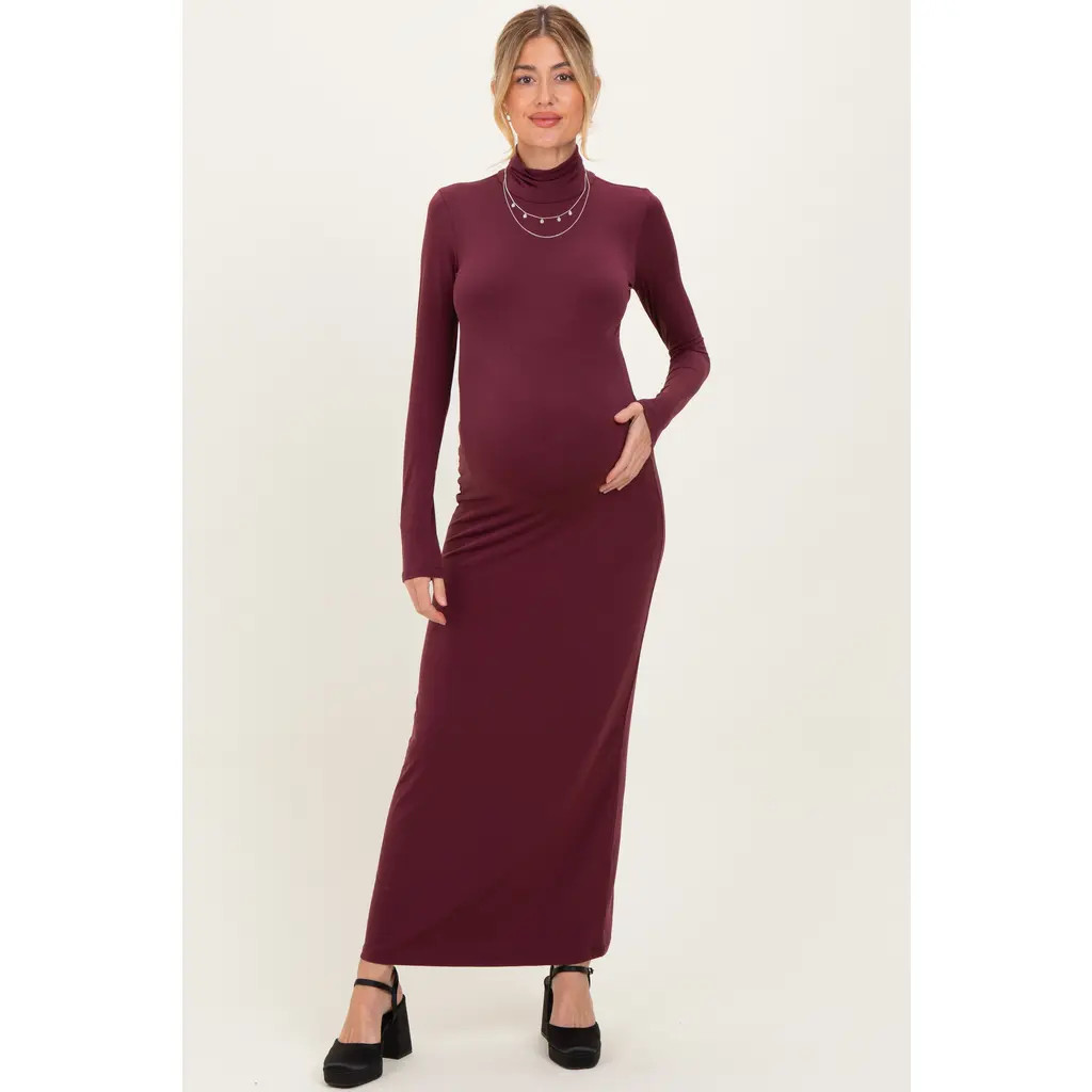 PinkBlush Turtleneck Long Sleeve Maxi Dress in Burgundy at Nordstrom, Size Medium | Nordstrom