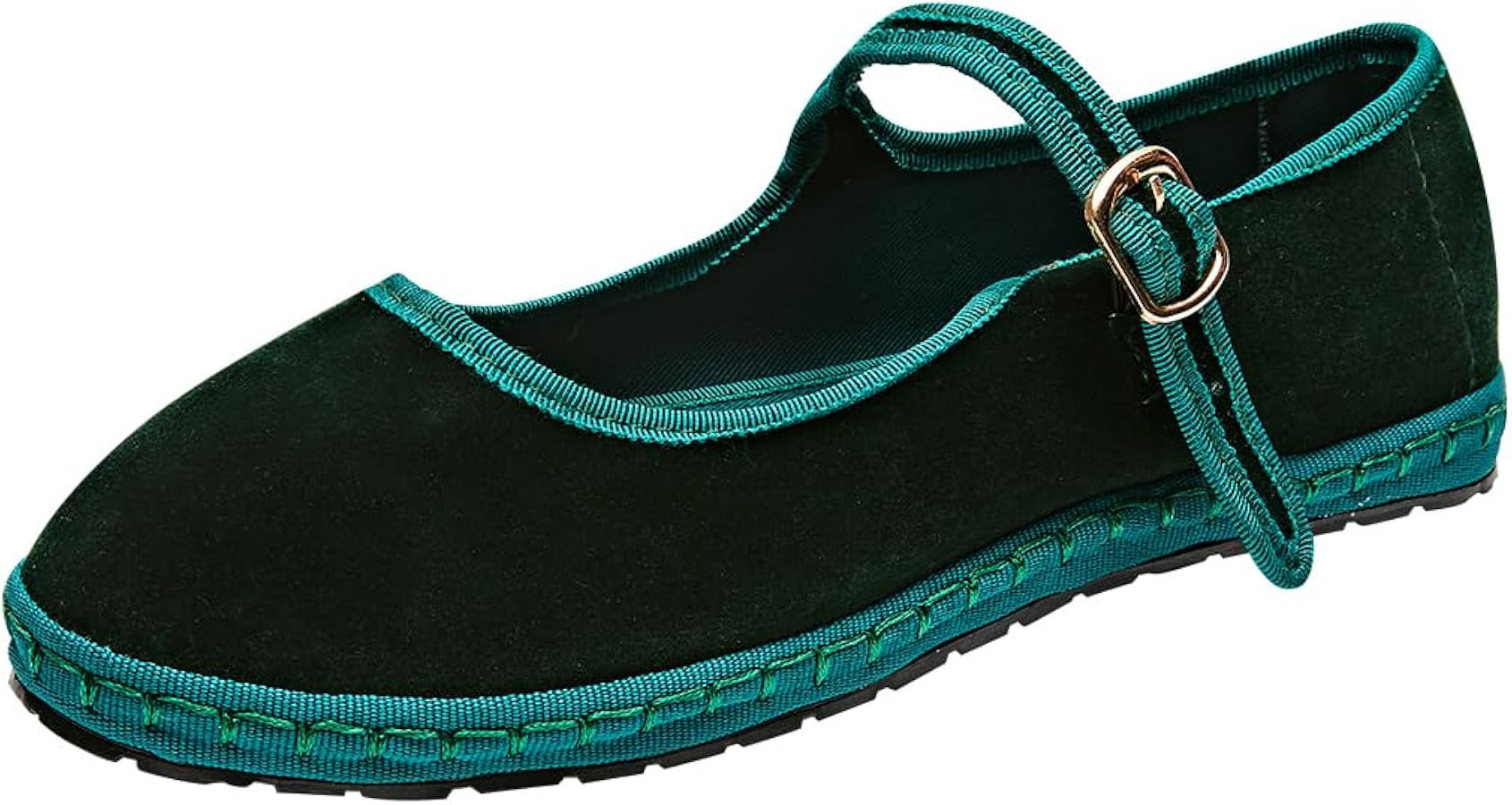 Velvet Mary Janes Shoes for Women Red Ballet Flats with Strap HandStitch Womens Cloth Comfort Sho... | Amazon (US)