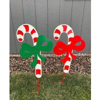 2 Metal Candy Canes/ Christmas Decoration/ Holiday Cane Decoration For Outside | Etsy (US)
