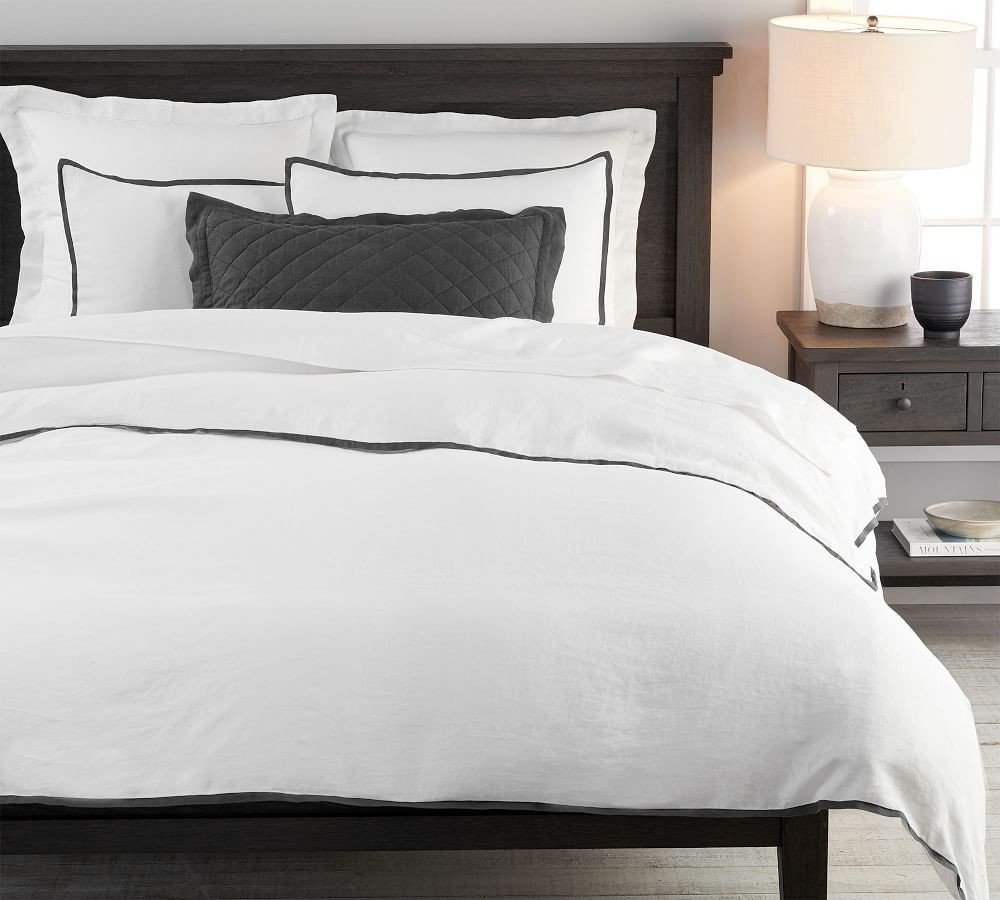 Belgian Flax Linen Contrast Flange Duvet Cover & Shams | Pottery Barn (US)