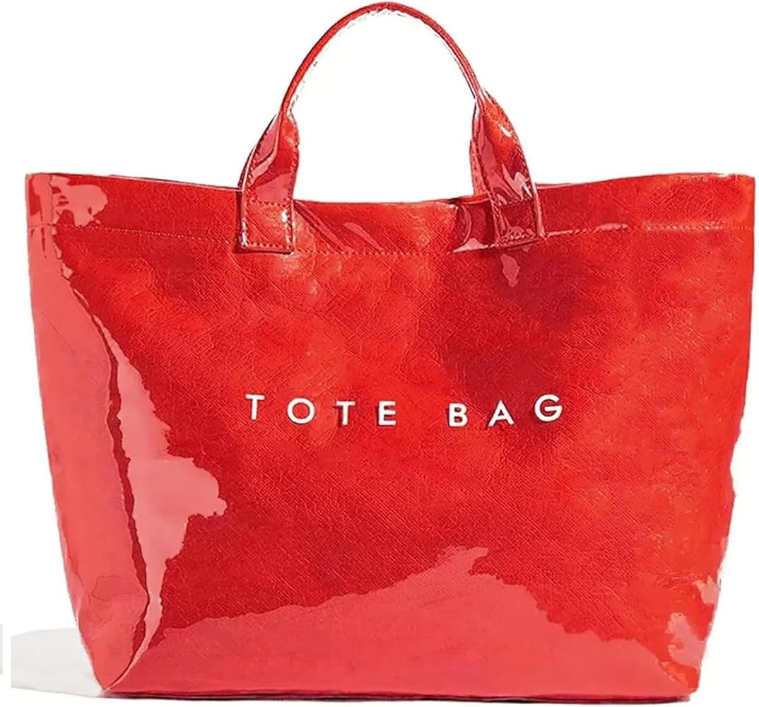 Large Tote Bags for Women PVC Clear Totes Bag Plastic Carry All Bag Kraft Paper Shoulder Handbag ... | Amazon (US)
