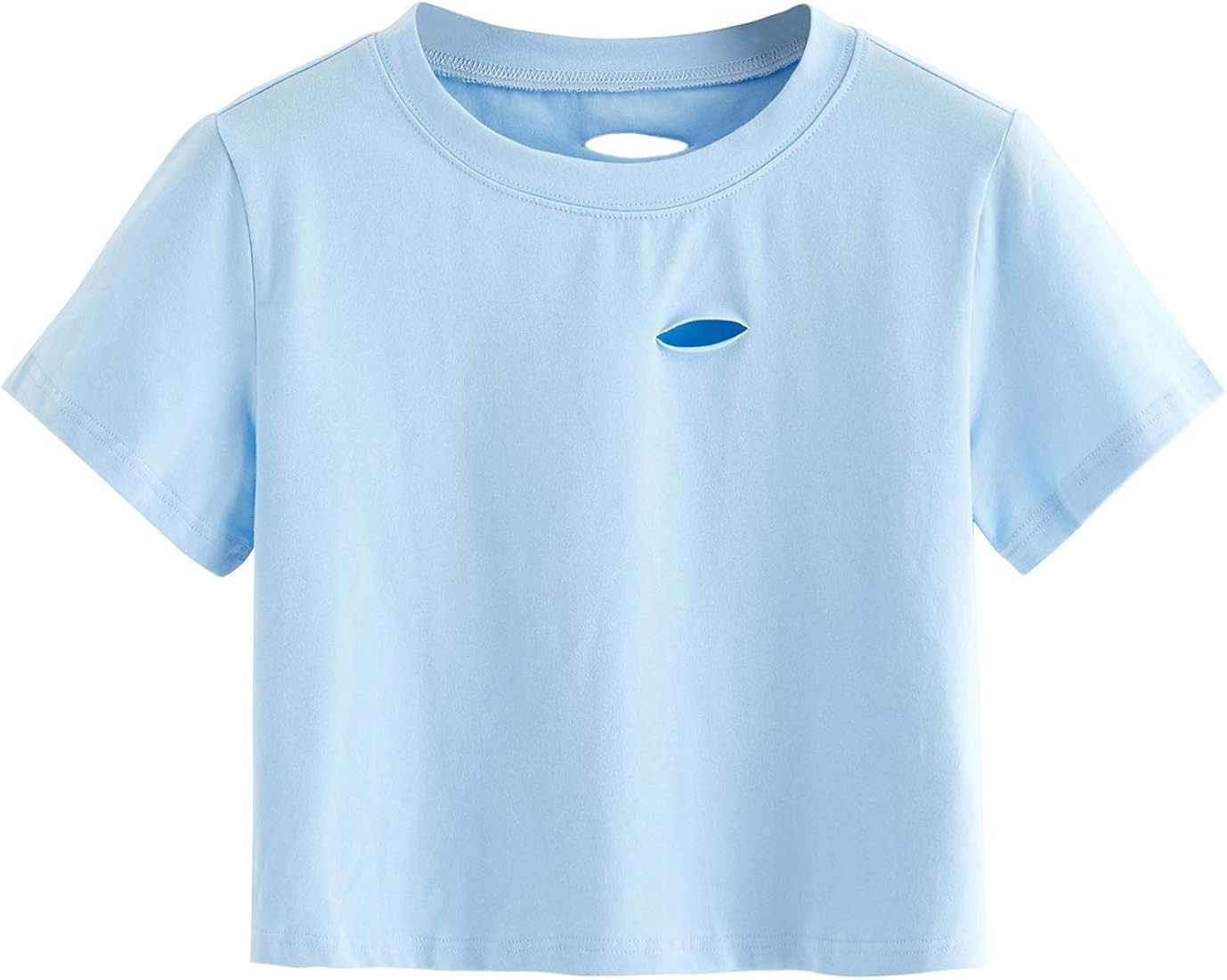 SweatyRocks Women's Summer Short Sleeve Tee Distressed Ripped Crop T-Shirt Tops | Amazon (US)