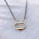 Oxidized 925 Silver Chain Lock, Plain Carabiner Lock Necklace, Curb Oxidized Chain, Handmade Grey Ox | Amazon (US)