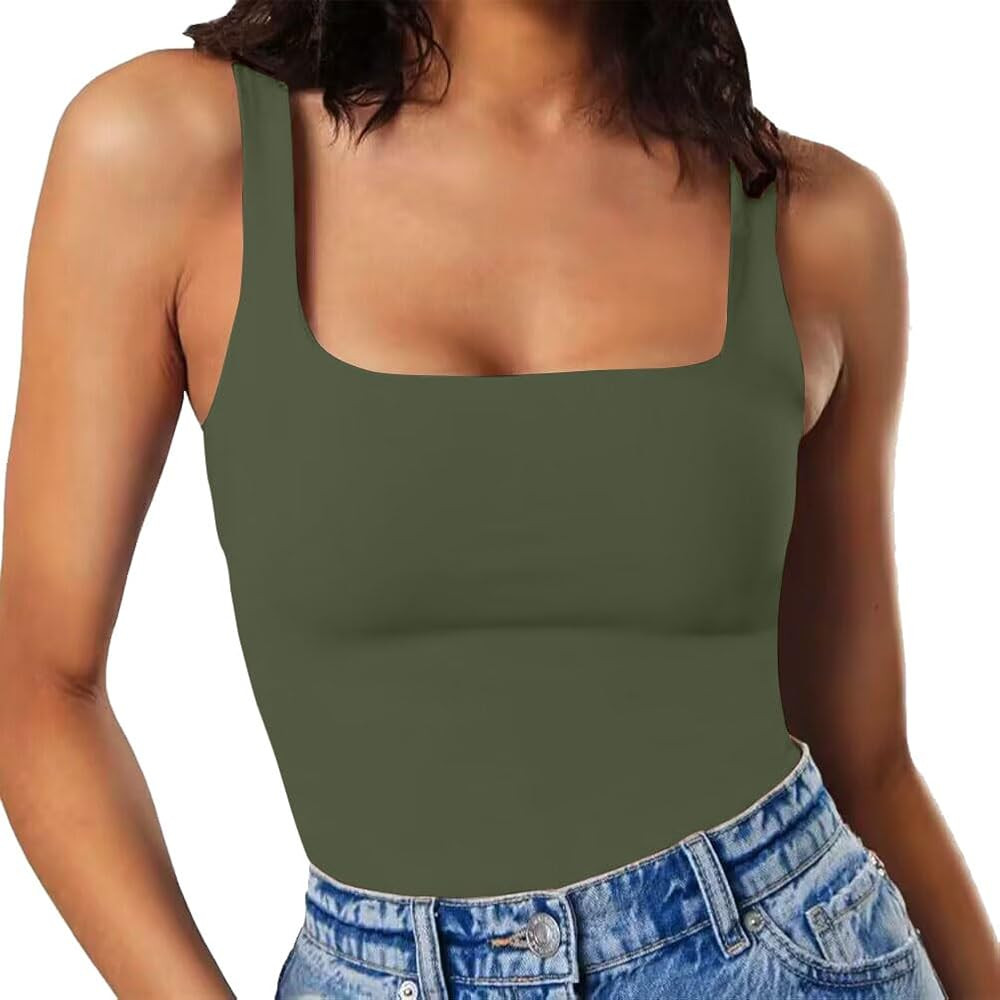 MISSJOY Women's Square Neck Sleeveless Slimming Going Out Tank Tops Bodysuits Clubwear | Amazon (US)