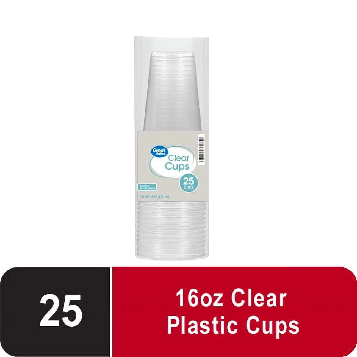 Great Value Disposable Plastic Cups, Clear, 16 oz, 25 Count | Walmart (US)