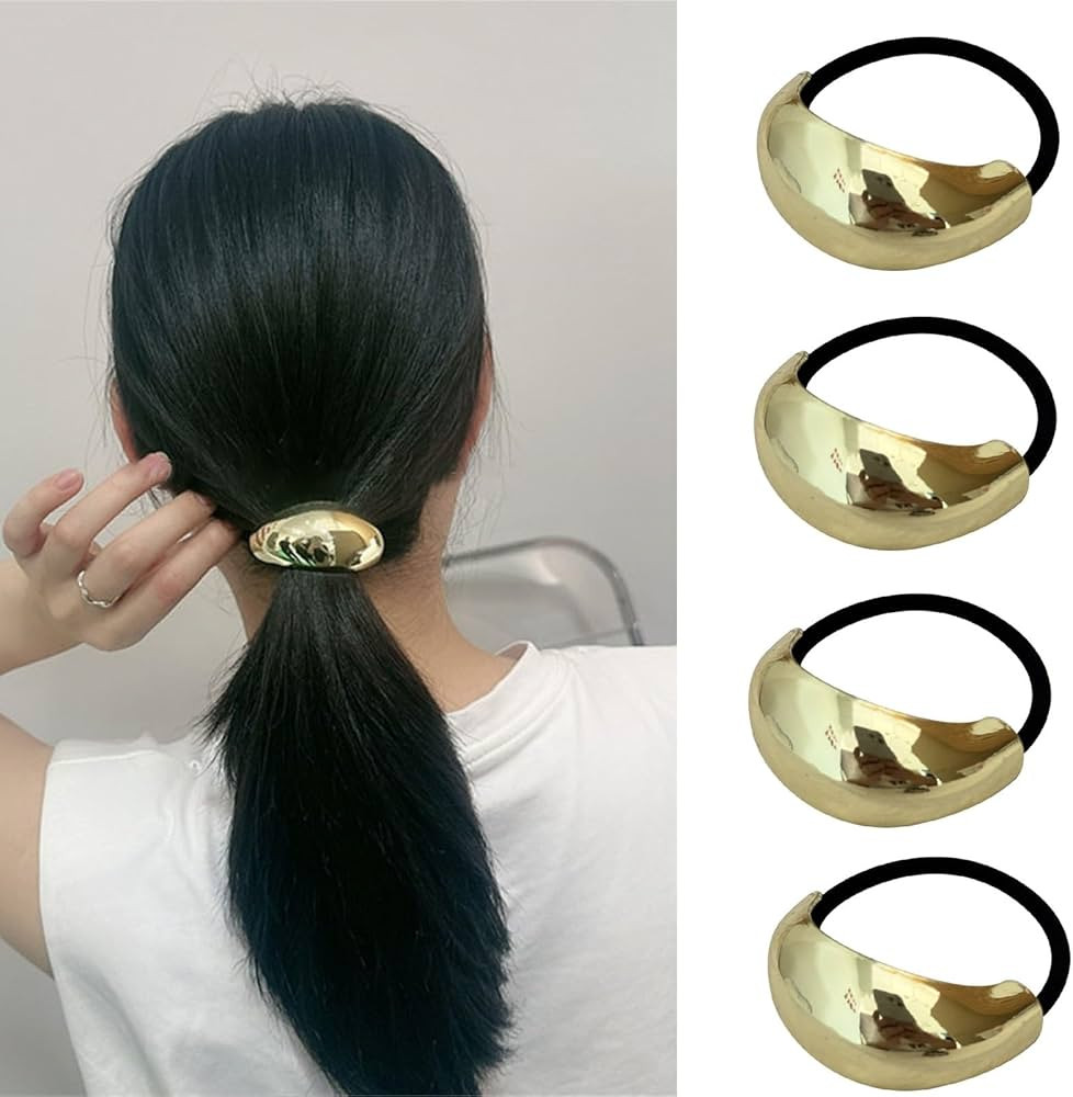 papasgix Metal Hair Ties, Metal Geometric Elastic Hair Ties, Hair Cuff Wrap Hair Ties for Thick H... | Amazon (US)