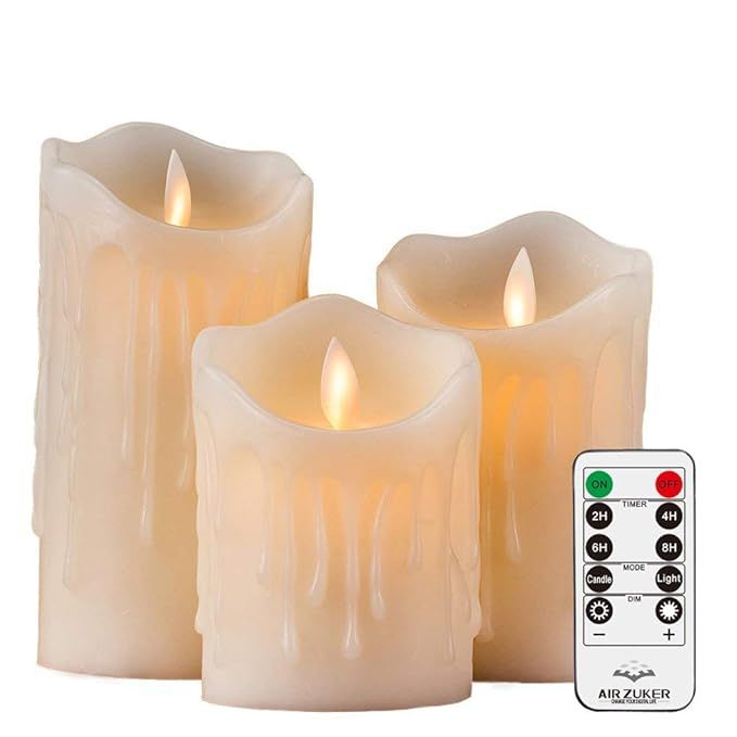 Air Zuker 3er LED Flammenlose Kerzen Tropfenförmige batteriebetriebene Kerzen Säule Echtwachske... | Amazon (DE)