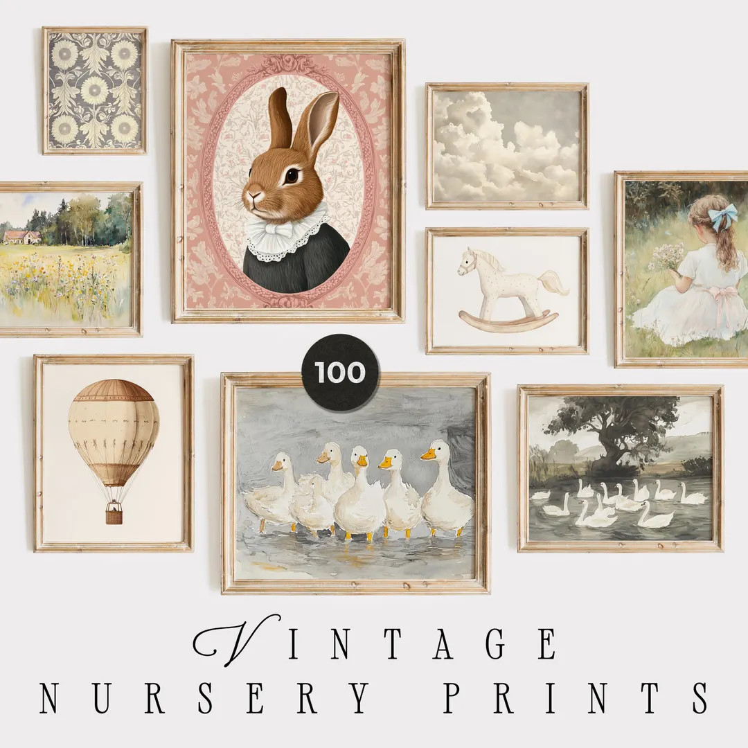 Vintage Nursery Prints 100 Vintage Nursery Wall Art Digital Printable Nursery Prints Retro Poster... | Etsy (US)