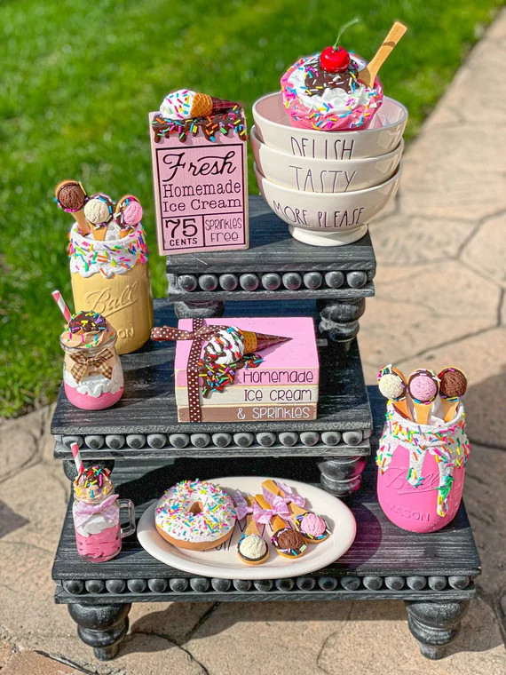 Ice Cream Tiered Tray Bundle Ice Cream Wood Books Mini Wood | Etsy | Etsy (US)