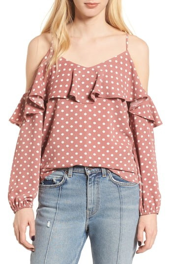 Women's Lost + Wander Polka Dot Cold Shoulder Top | Nordstrom