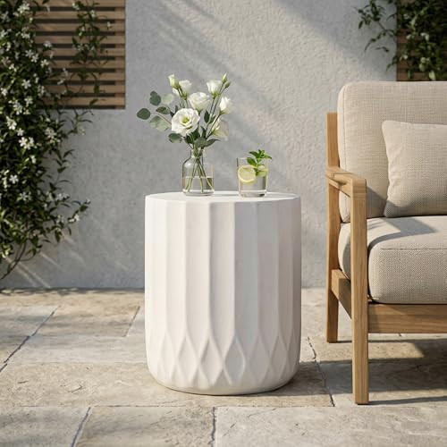 LUMISOL Outdoor Side Table, Round End Table, Accent Table for Indoor Outdoor, 15”L x 15”W x 18.5”H, Antique White | Amazon (US)