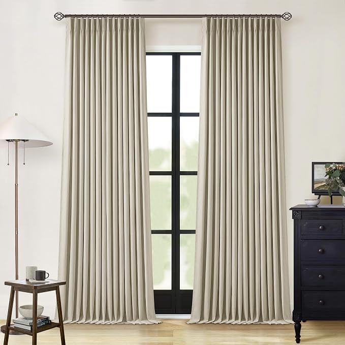 Burlywood Birch Pinch Pleated Full Blackout Curtains Linen Blend Room Darkening Window Curtains 8... | Amazon (US)