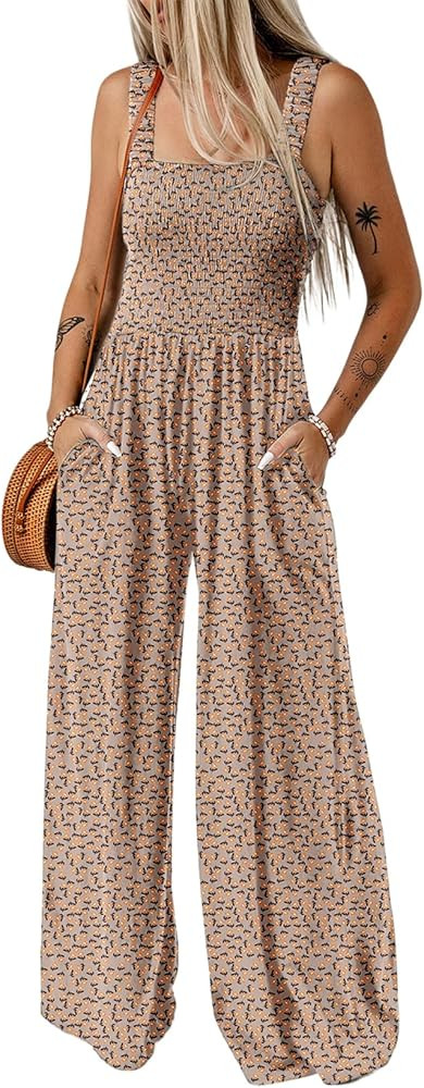Dokotoo Women's Casual Loose Overalls Jumpsuits One Piece Sleeveless Printed Wide Leg Long Pant R... | Amazon (US)