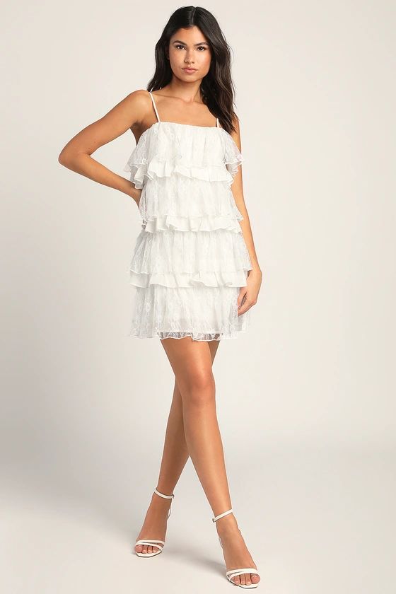 Layer On the Love White Tiered Lace Sleeveless Mini Dress | Lulus (US)