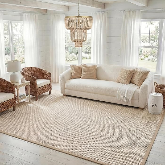SAFAVIEH Area Rug 8x10 - Natural Fiber Collection - Large - Marble & Linen Color, Sisal, Woven De... | Amazon (US)