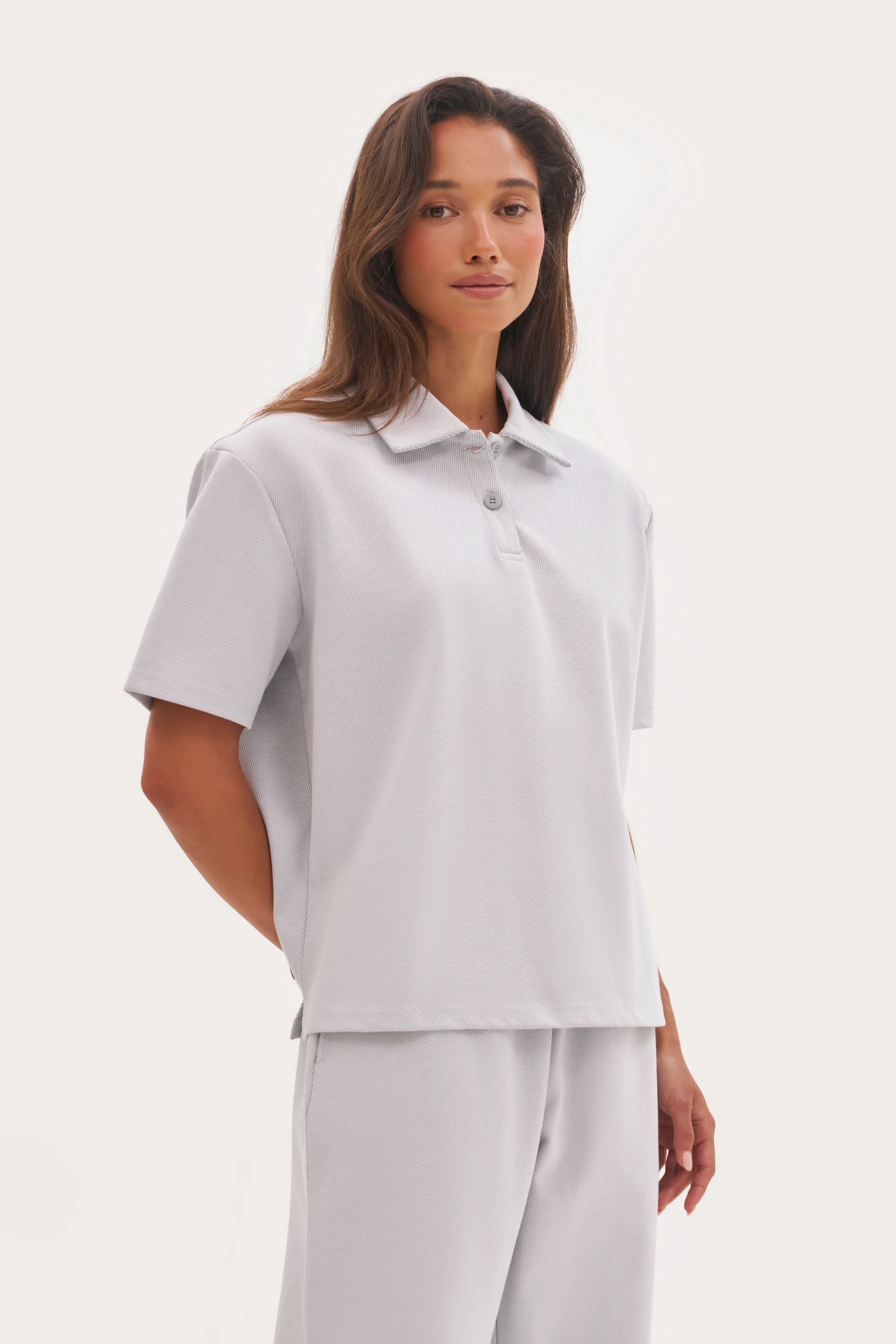 Maebe Pique Boxy Polo Top - Blue | Maebe UK