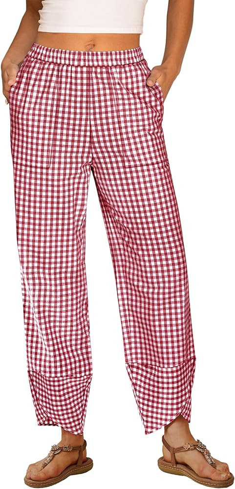 ANRABESS Womens Gingham Striped Palazzo Pants Wide Leg Pajama Lounge Crop Pants Plaid PJ Bottoms ... | Amazon (US)