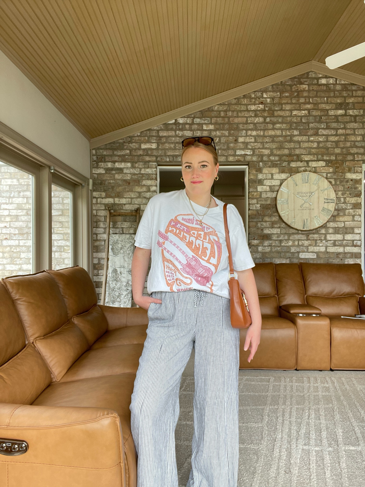 Linen pants, sandals, brown shoulder bag, easy summer outfit, outfit inspo for summer, graphic tees. Everyday easy outfit combo  

#LTKStyleTip #LTKSeasonal #LTKShoeCrush