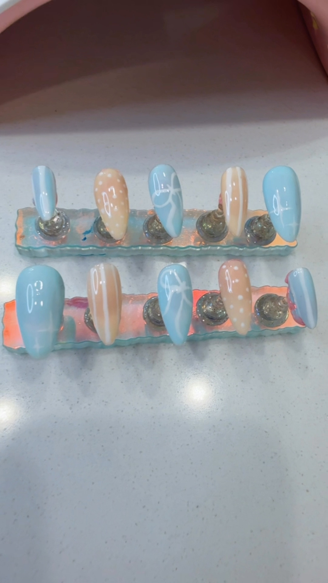 New nail set & all the supplies you need to make your own  🩵💛

#Nails #DIYNails #NailsAtHome #TrendyDesign #Blue #ButterYellow #Bows #Sparkles #Polkadots #Stripes 

#LTKFindsUnder50 #LTKBeauty #LTKStyleTip