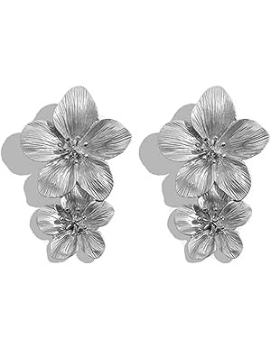Flower Dangle Earrings Boho Layered Floral Petal Drop Earrings Statement Stud Earring for Women | Amazon (US)