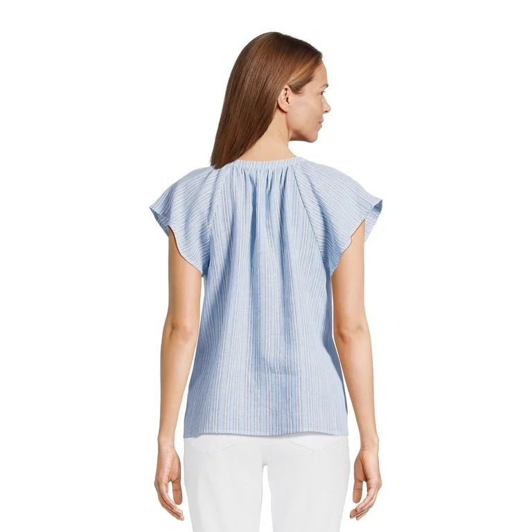 Time and Tru Women's Split Neck Top with Flutter Sleeves, Sizes XS-XXXL | Walmart (US)