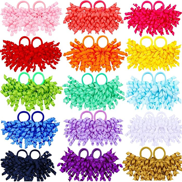 Mtlee 30 Pcs Baby Girls Curly Ribbons Korker Hair Ties Boutique Bow Elastic Rubber Bands Grosgrai... | Amazon (US)