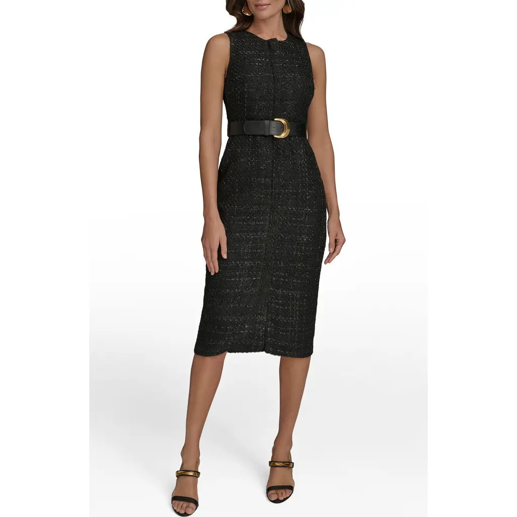 Donna Karan New York Tweed Sheath Midi Dress in Black at Nordstrom, Size 14 | Nordstrom