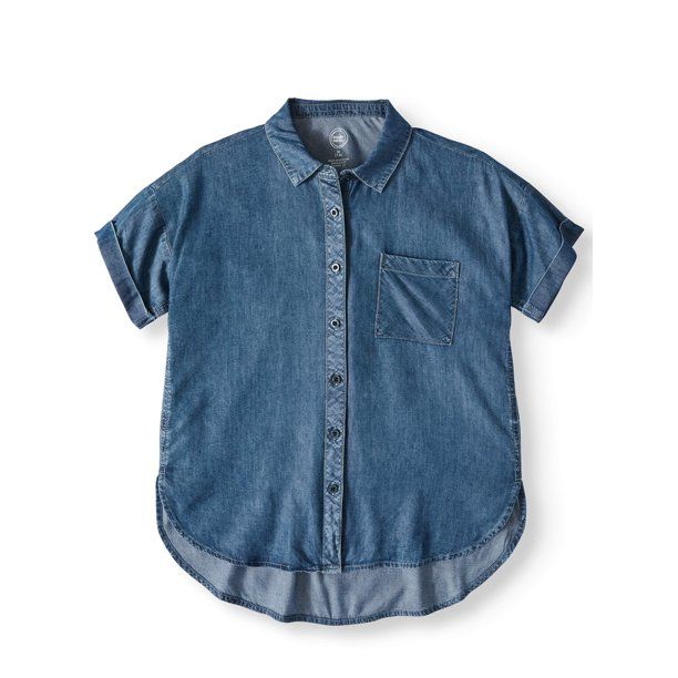 Wonder Nation Button Down Camp Shirt (Little Girls, Big Girls & Plus) | Walmart (US)