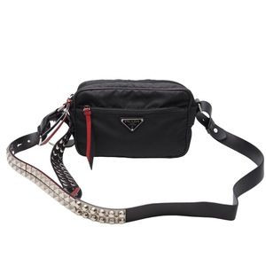 Prada Shoulder Bag Studs Nylon Leather Black Red | Poshmark