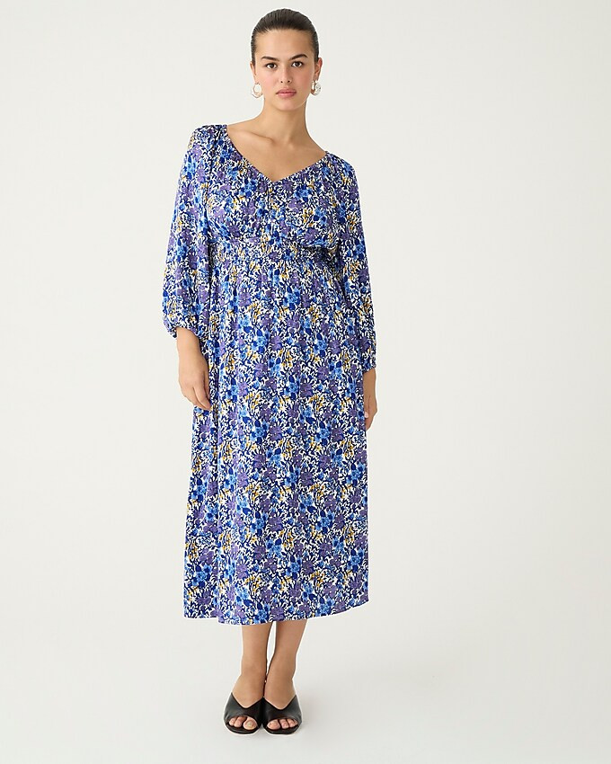 V-neck luster crepe midi dress in fête floral print | J. Crew US