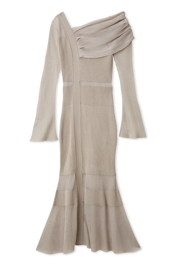 Sheer Blocking One-shoulder Dress | Snidel