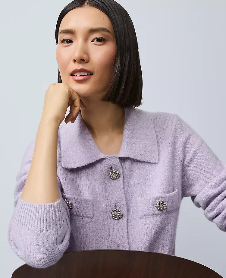 Embellished Collared Cardigan | Ann Taylor