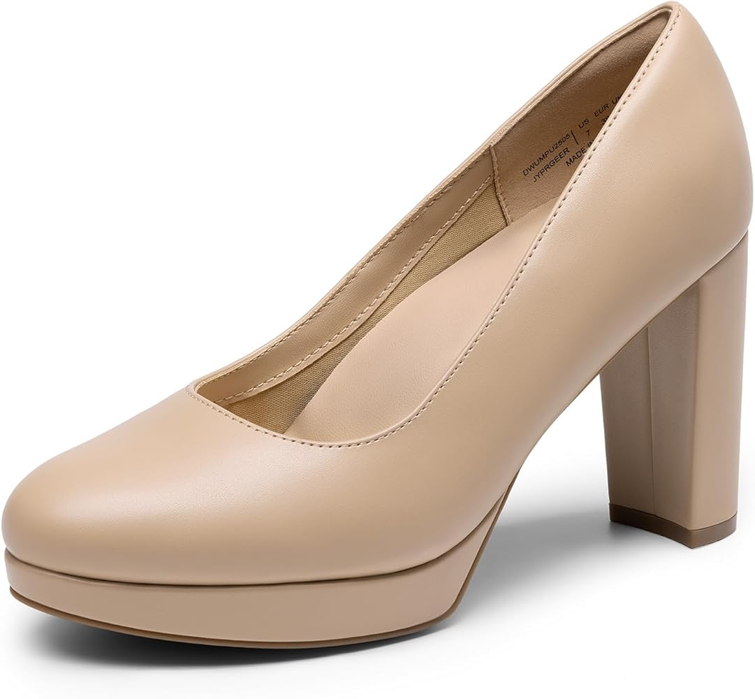 DREAM PAIRS Women's Pumps Closed Round Toe Chunky High Heels Platform Work Comfortable Dress Shoe... | Amazon (US)