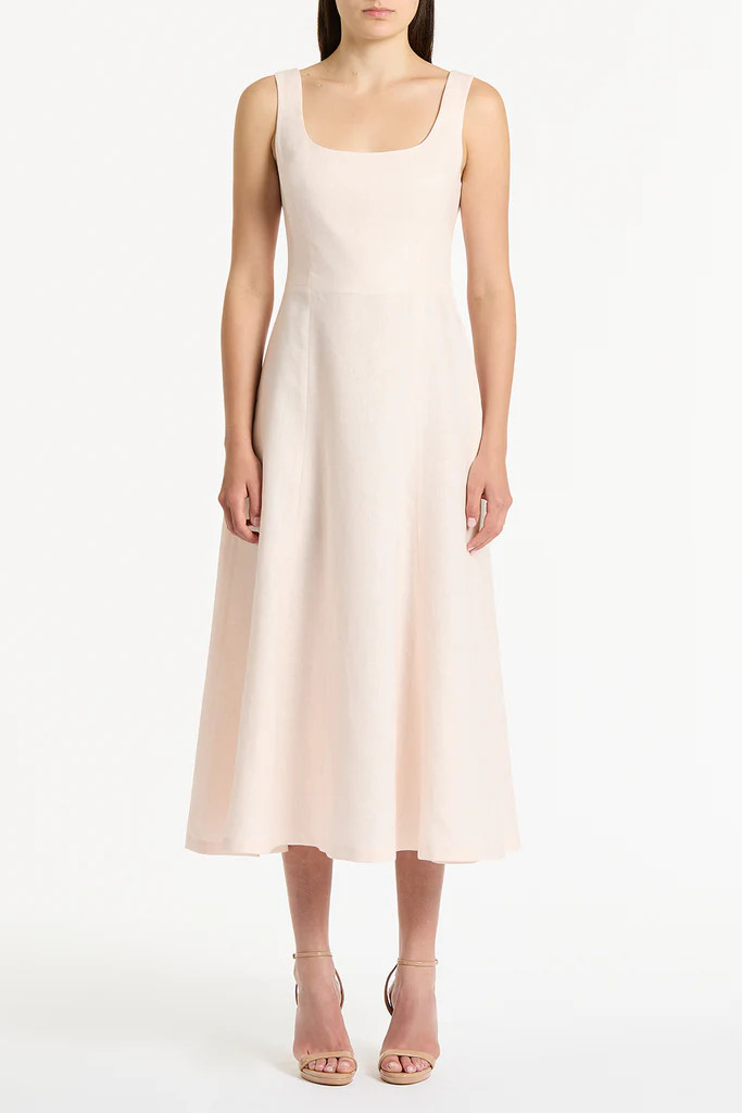 ROSA LINEN SQUARE NECK MIDI DRESS | Carla Zampatti