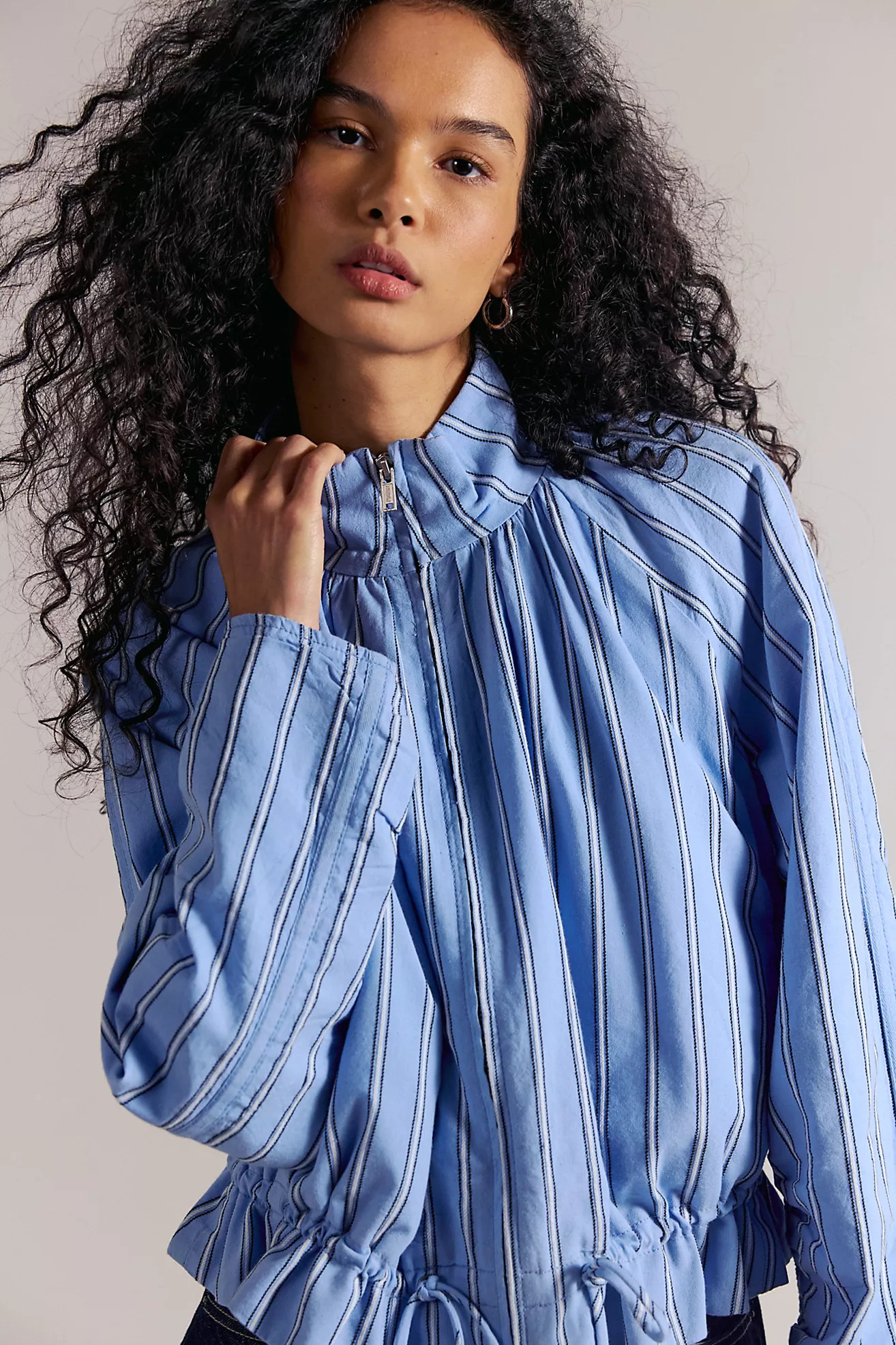 Devon Striped Balloon Funnel-Neck Jacket | Free People (Global - UK&FR Excluded)