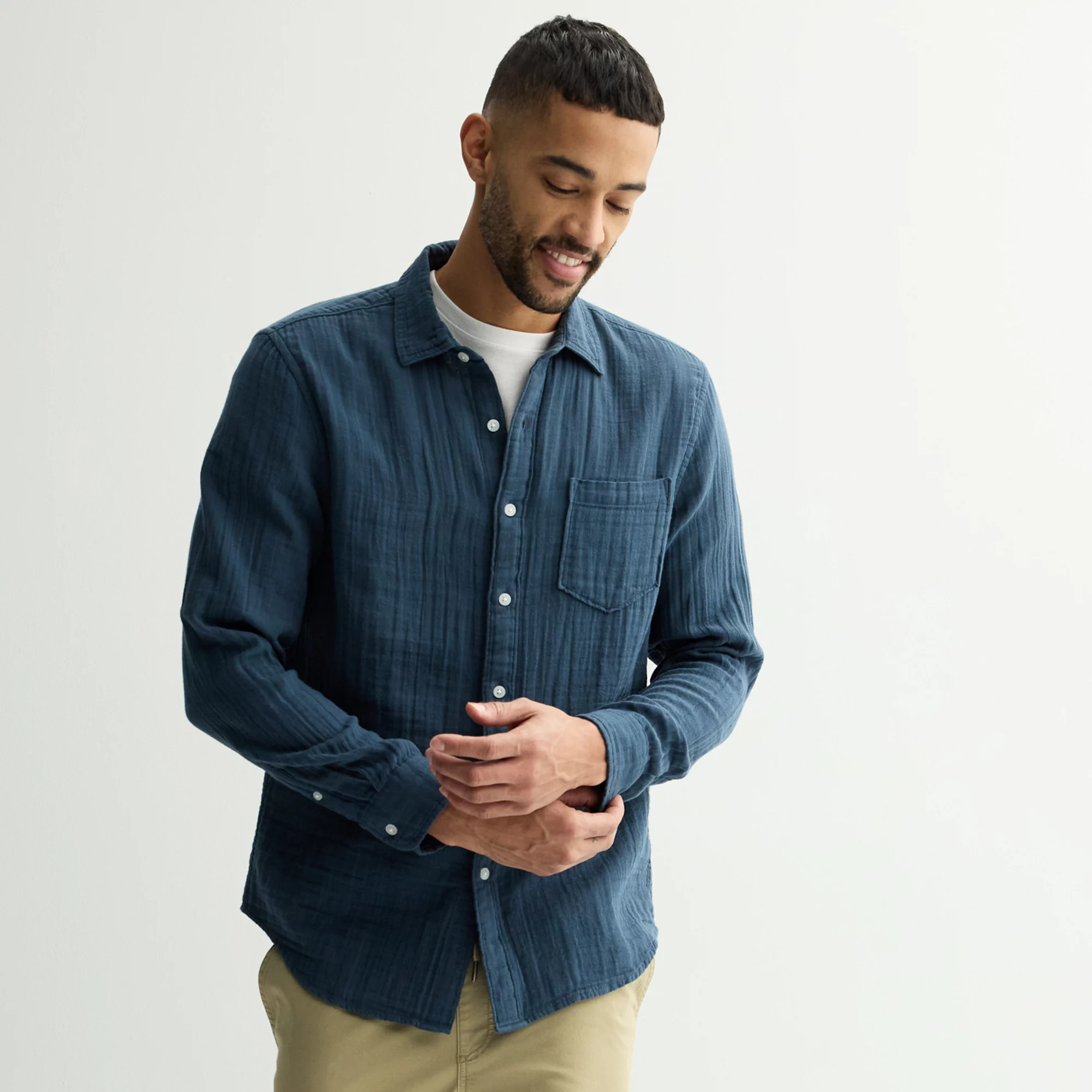 Men's Sonoma Goods For Life® Perfect Length Double Weave Long Sleeve Button-Down Shirt | Kohl's