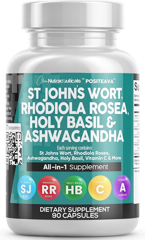 Clean Nutraceuticals St Johns Wort 10000mg Rhodiola Rosea 20000mg Holy Basil 3000mg Ashwagandha 6... | Amazon (US)