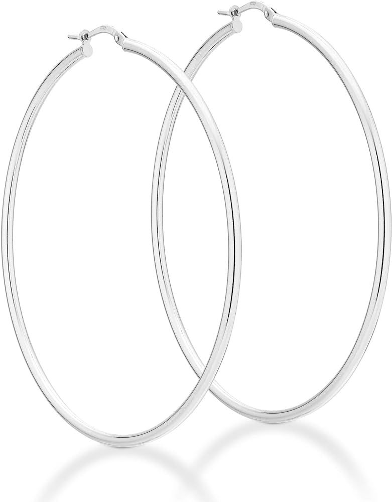 Miabella 925 Sterling Silver 2mm High Polished Round Tube Hoop Earrings for Women Teen Girls 50mm... | Amazon (US)