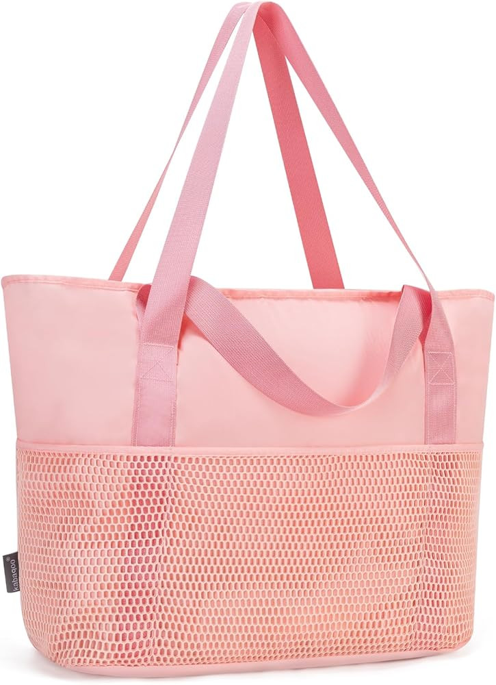 KABAQOO Large Beach Bag Waterproof Sandproof Tote Bag for Women with Zipper & Mesh Pockets for Po... | Amazon (US)
