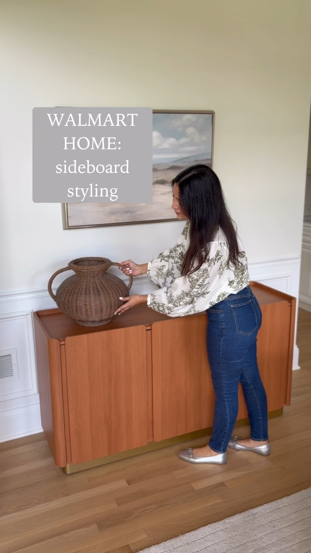 Walmart Home Sideboard Styling! Can you believe this TV stand that I am using here as a console/sideboard is on sale now for under $190 🤯 it’s so beautiful and comes with plenty of storage underneath too! Here I put a woven vase, stems, books, a lamp, and decorative object on top! What do you think of it?

#LTKHome