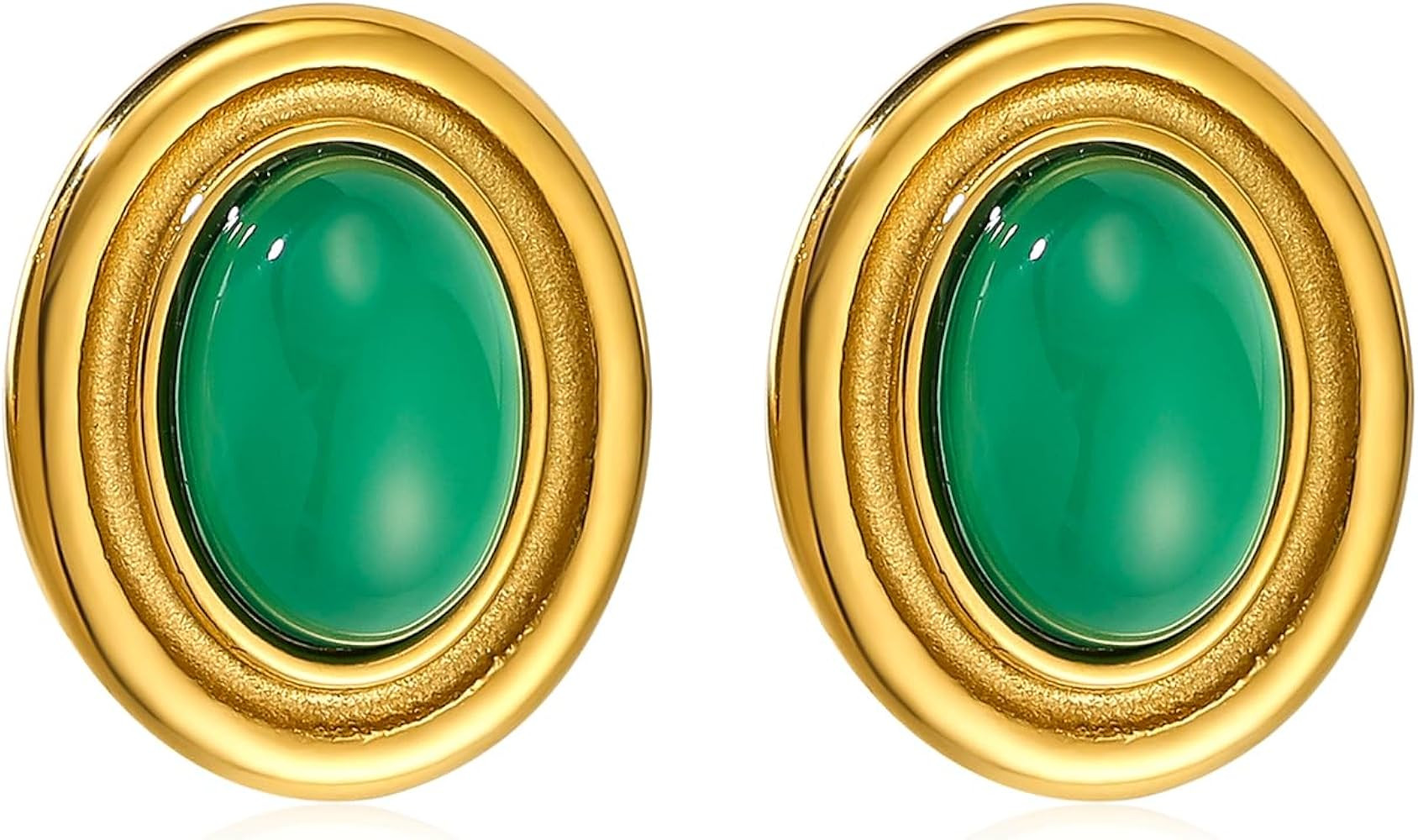 Chunky Gold Color Earrings Fashion Geometric 18K Gold Turquoise Lapis Lazuli Green Red Oval Earri... | Amazon (US)