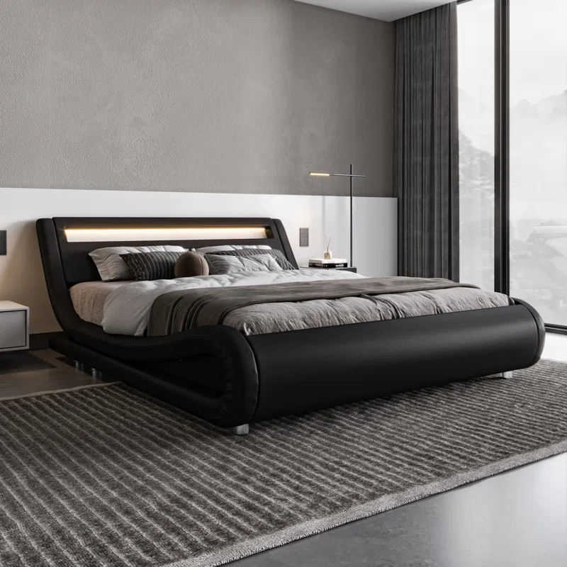 Charlesten Vegan Leather Metal Platform Bed | Wayfair North America