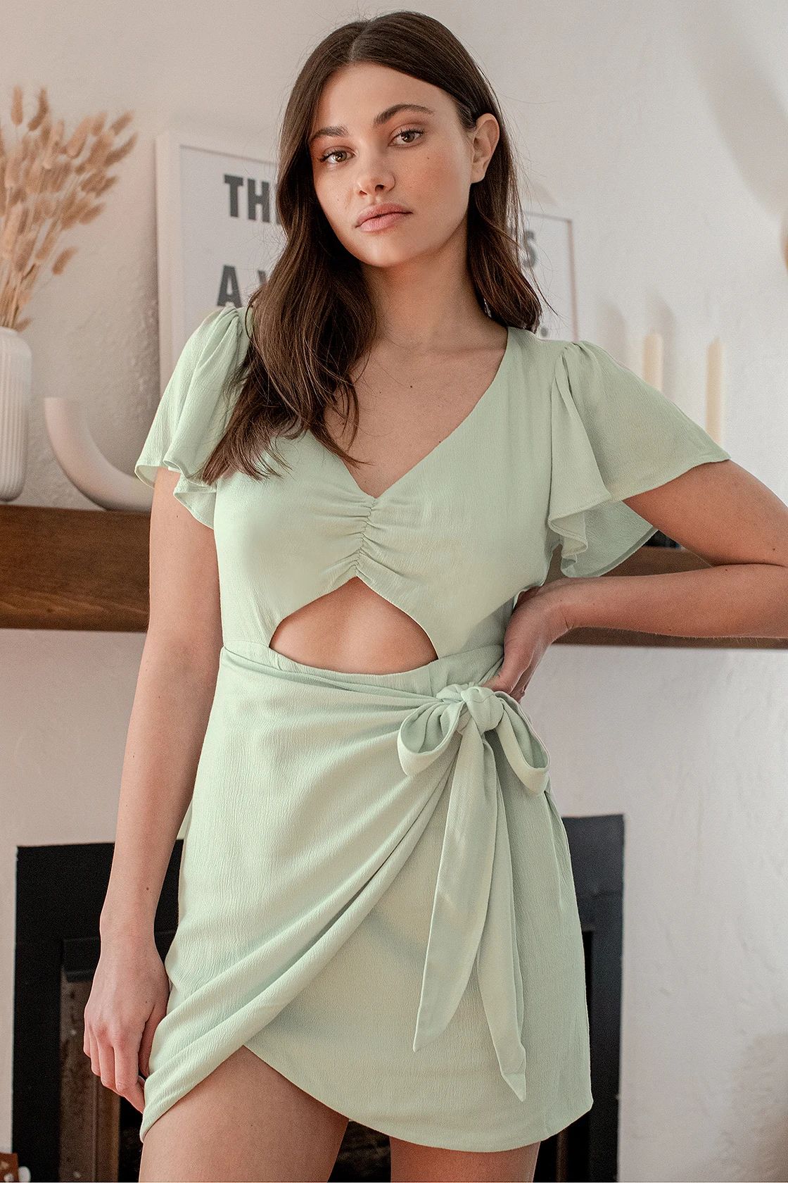 Be a Friend Mint Green Ruffled Cutout Faux Wrap Mini Dress | Lulus (US)