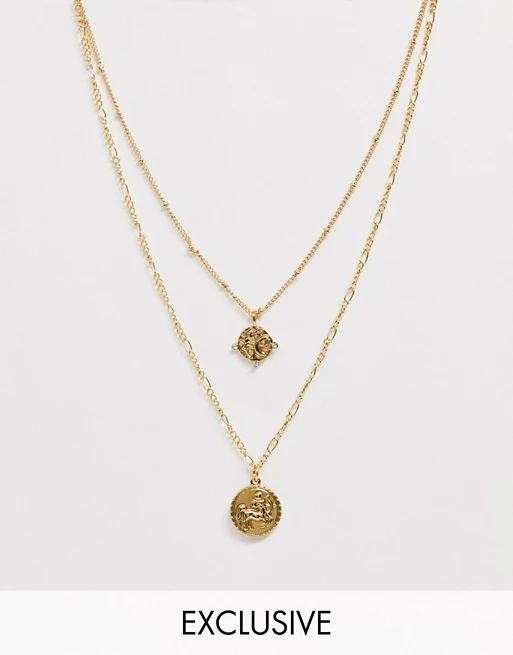 Reclaimed Vintage inspired 14k gold plated medallion coin multirow necklace | ASOS US