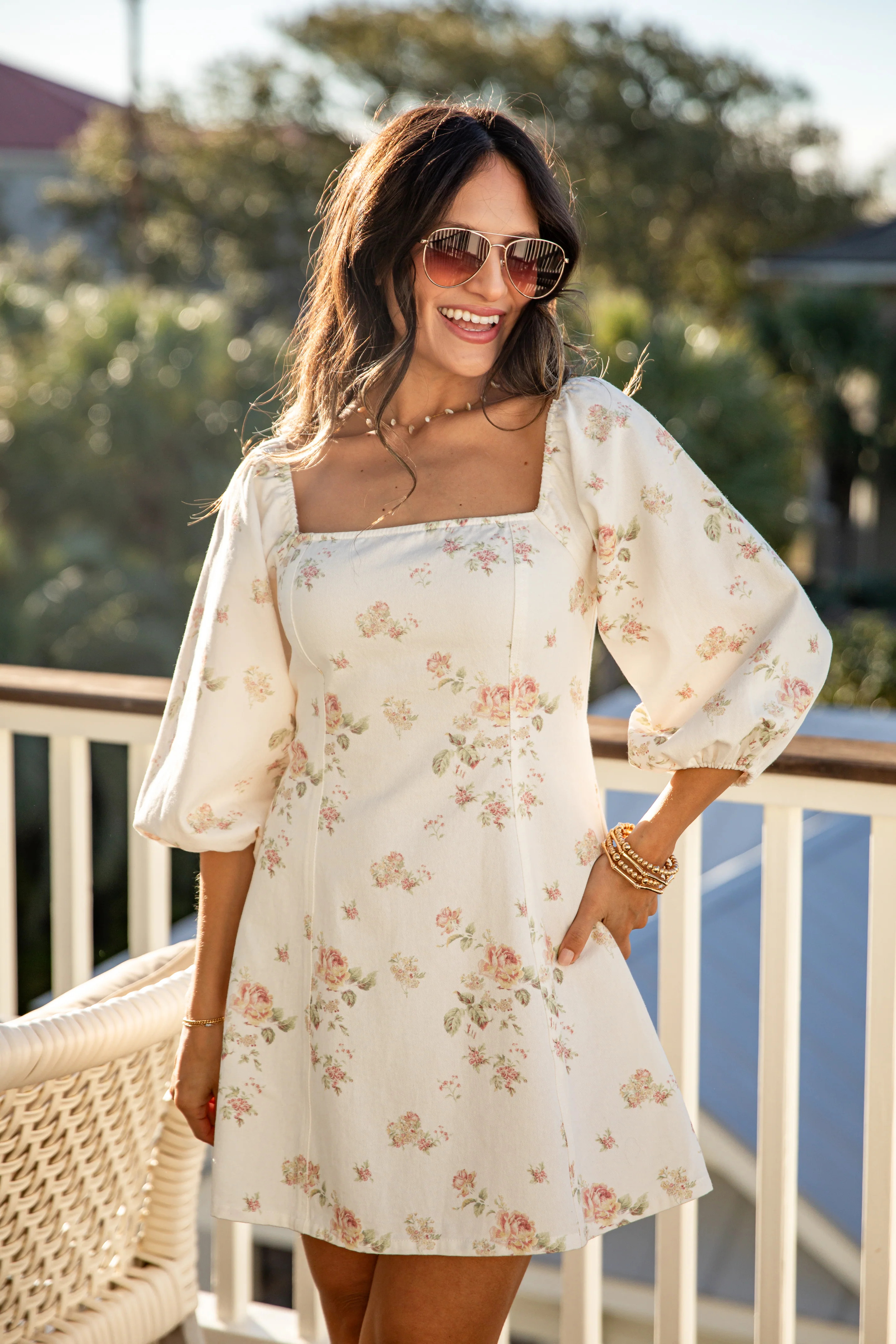 Trendy Floral White Denim Mini Dress | Women's Dress | ShopDressUp | Dress Up