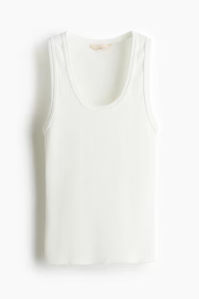H & M - Ribbed Pima Cotton Tank Top - White | H&M (US + CA)