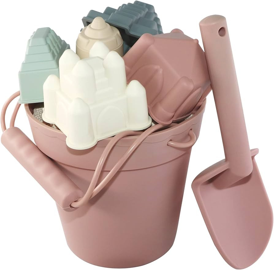 Santoy Silicone Beach Toys for Kids|Baby Beach Set for Summer|5 Sand Molds|Sand Castle, Bucket Sh... | Amazon (US)