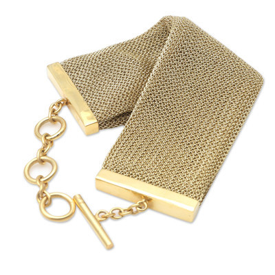 Gold-Plated Mesh Wristband Bracelet | NOVICA