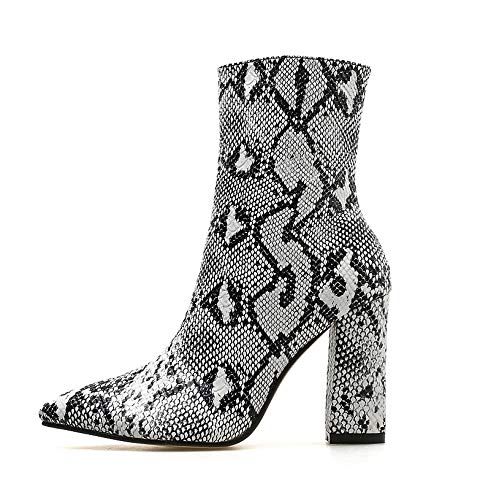 Womens Pointed Ankle Boots with Block Heels in Snake Print Bootie | Amazon (US)